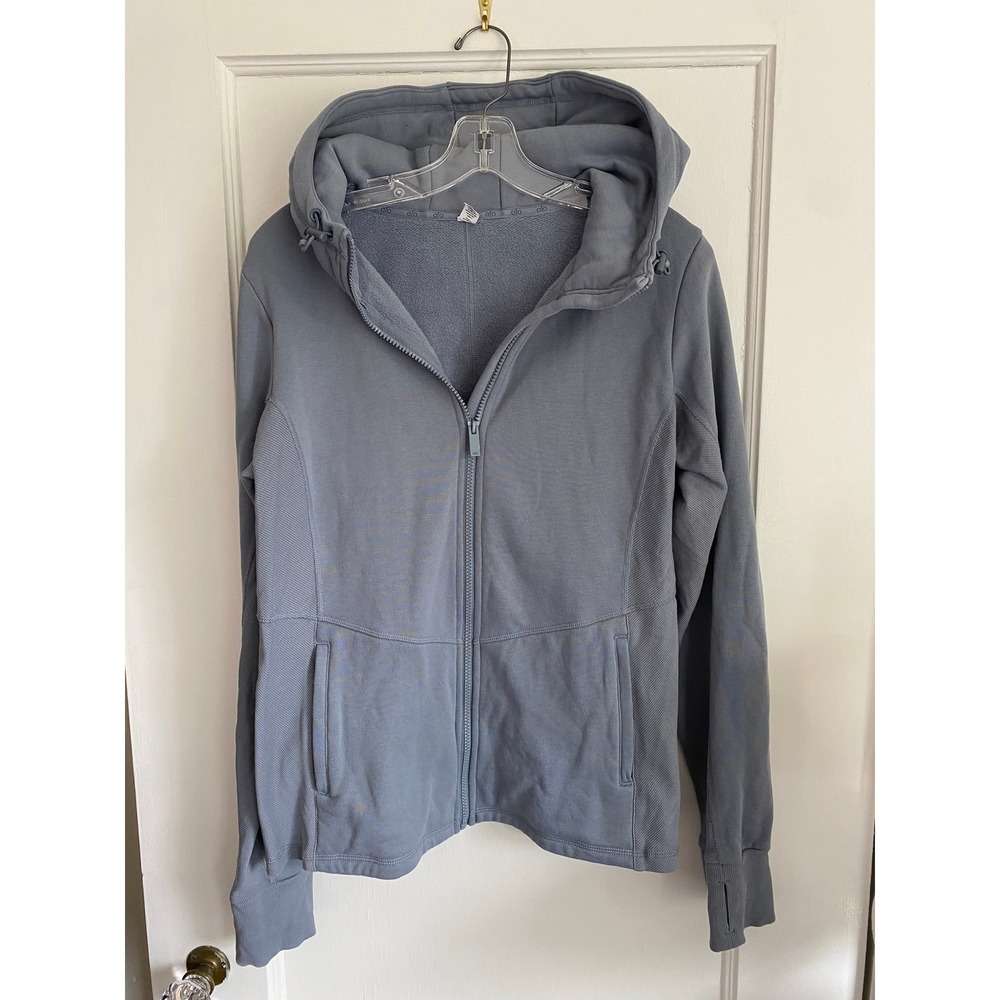 Alo Yoga Hoodie Women L Blue Gray Hype Full Zip Fleece Thumbhole Activewear